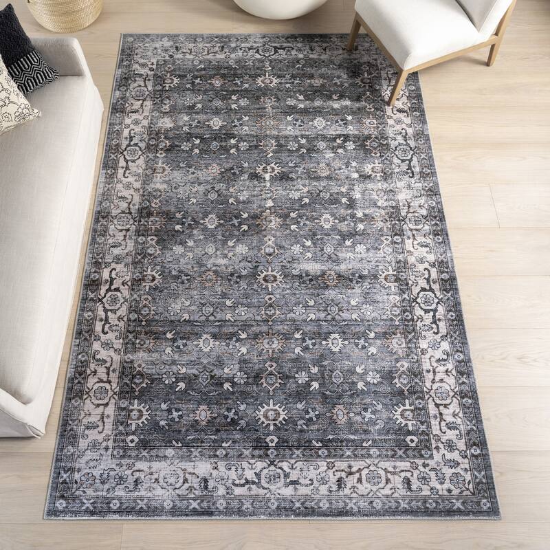 Nuloom Rania SplashGuard Medallion Machine Washable Area Rug - 5' x 8' - Grey