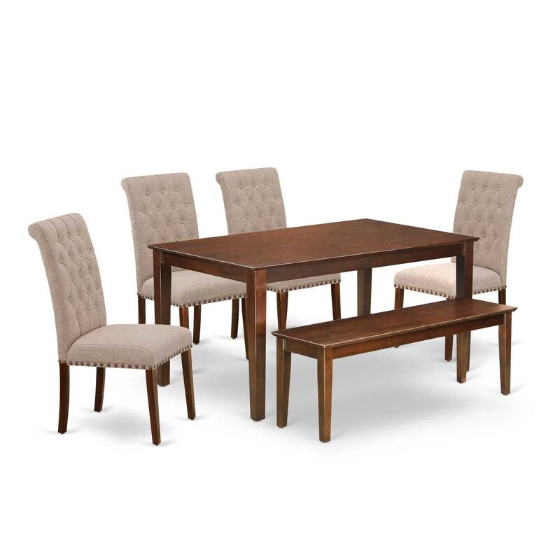 6-Piece Dining Set - Rectangle Table, 4 Parson Chairs & Bench - Antique Appeal, Mahogany Finish - 60