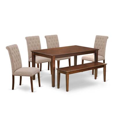 6-Piece Dining Set - Rectangle Table, 4 Parson Chairs & Bench - Antique Appeal, Mahogany Finish - 60