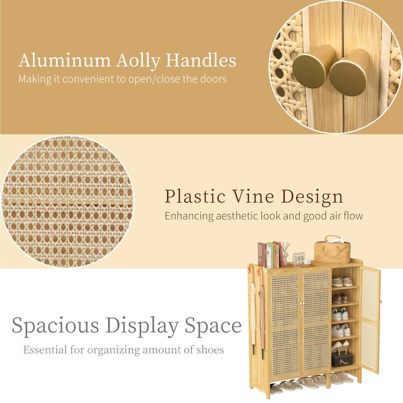 Contemporary 5-shelf Shoe Cabinet Rattan Pattern Door - 36" L x 14" W x 42" H