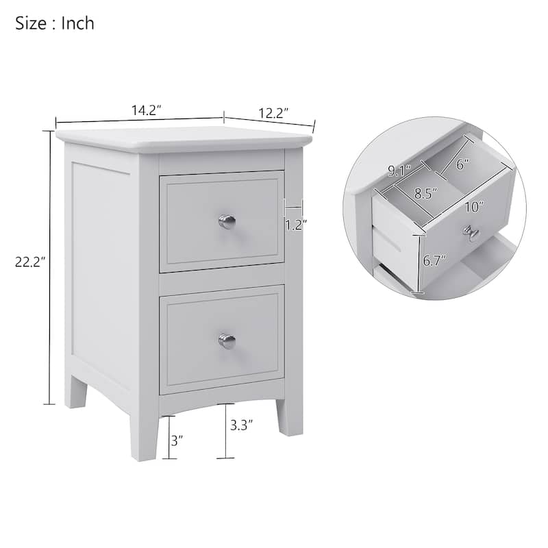 Roomfitters 2-Drawer Solid Wood Nightstand, Stylish End Table for Bedroom and Living Room, White
