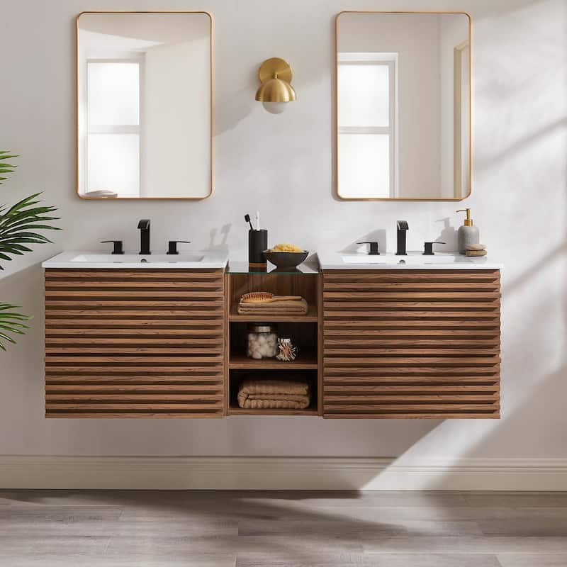Render 62" Wall-Mount Double Sink Bathroom Vanity