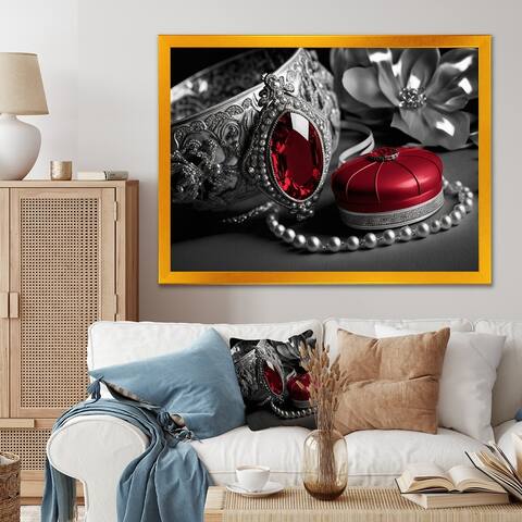 Designart "Vintage Glam Accessories In Red and Black I" Fashion Framed Art Print