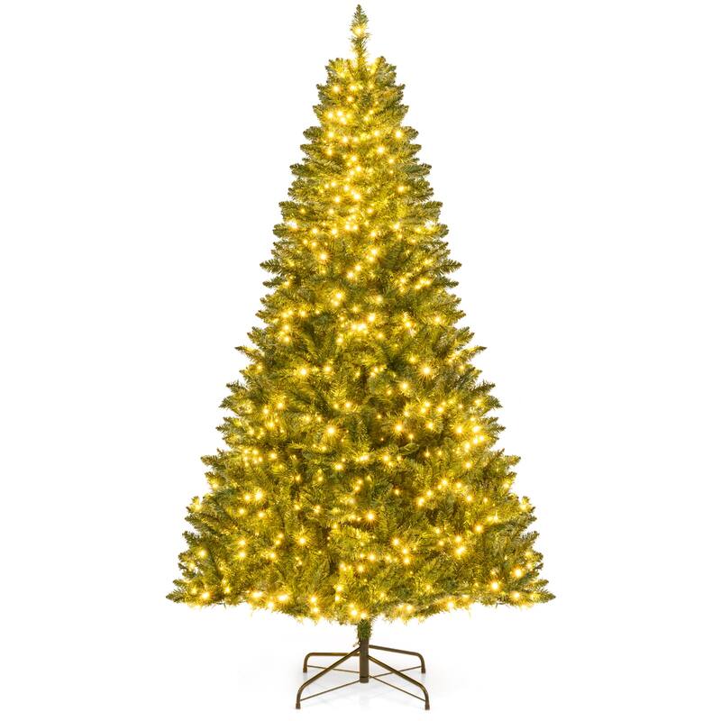 Gymax Artificial Christmas Tree w/990 Branch Tips 1000 Warm White LED - 7FT Green - 7 Foot