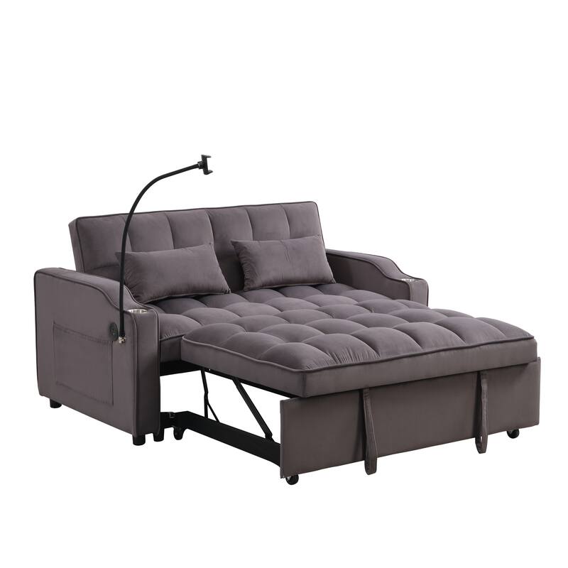3 in 1 Velvet Convertible Sofa Bed with Pillows and Pockets