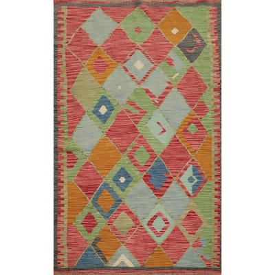Hand Woven Oriental 100% Wool Carpet Southwestern Tribal Multi-Colored Kilim Area Rug - 5' 11'' X 4' 2''