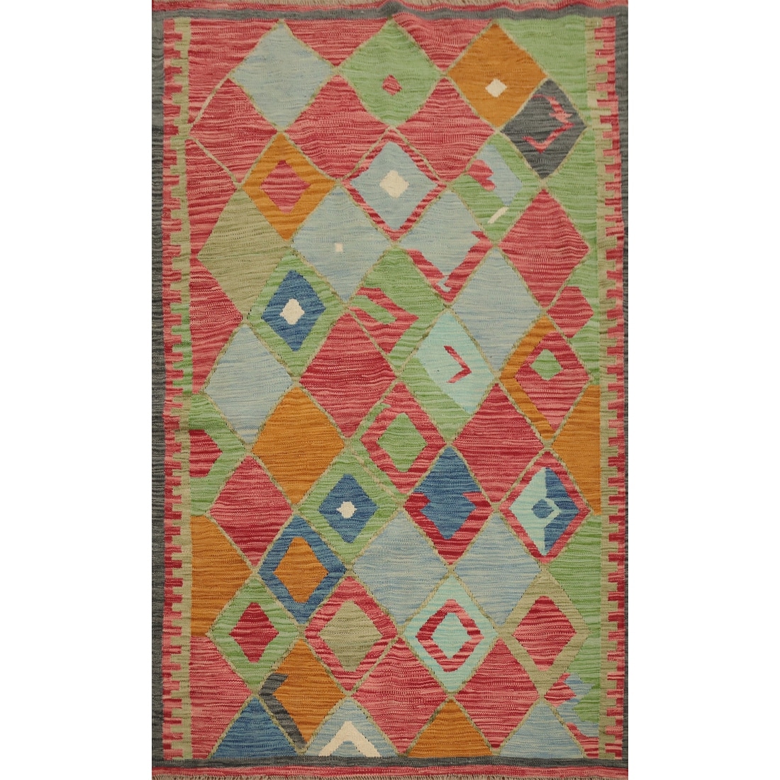 Hand Woven Oriental 100% Wool Carpet Southwestern Tribal Multi-Colored Kilim Area Rug - 5' 11'' X 4' 2''