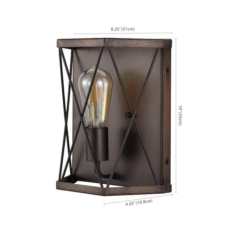 Evan 8.25" 1-Light Rustic Farmhouse Iron LED Sconce, Wood Finished/Oil Rubbed Bronze by JONATHAN Y