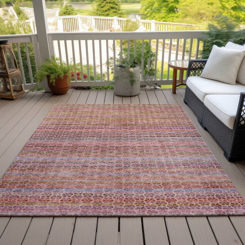 Machine Washable Indoor/Outdoor Transitional Striped Chantille Rug - Pink - 5' x 7'6"