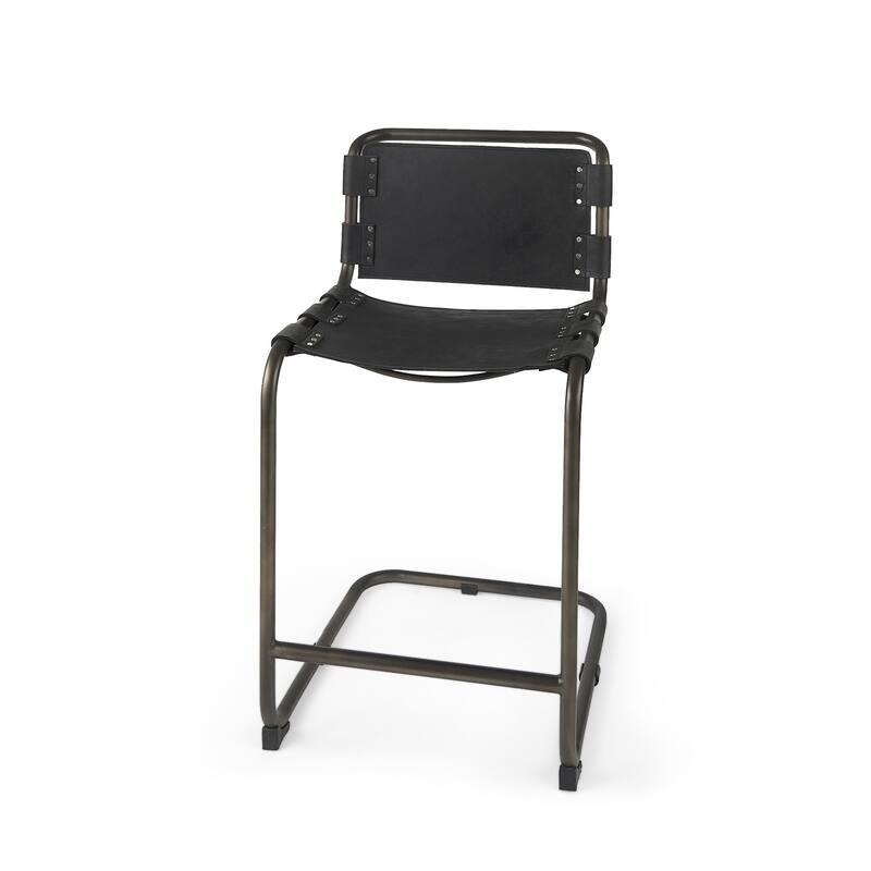 Modern Tall Black Bar Stool with Full Back and Footrest Iron Frame Stationary Seat for Living Room