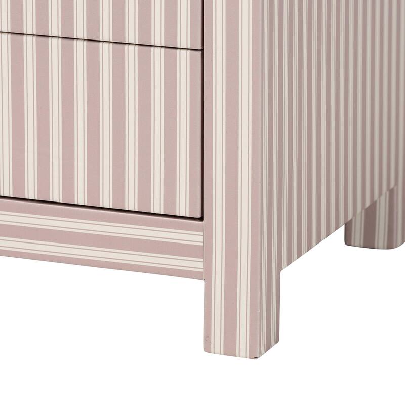 Javianne End Table with Striped Faux Leather - 3-Drawer Storage Cabinet with Gold Knobs