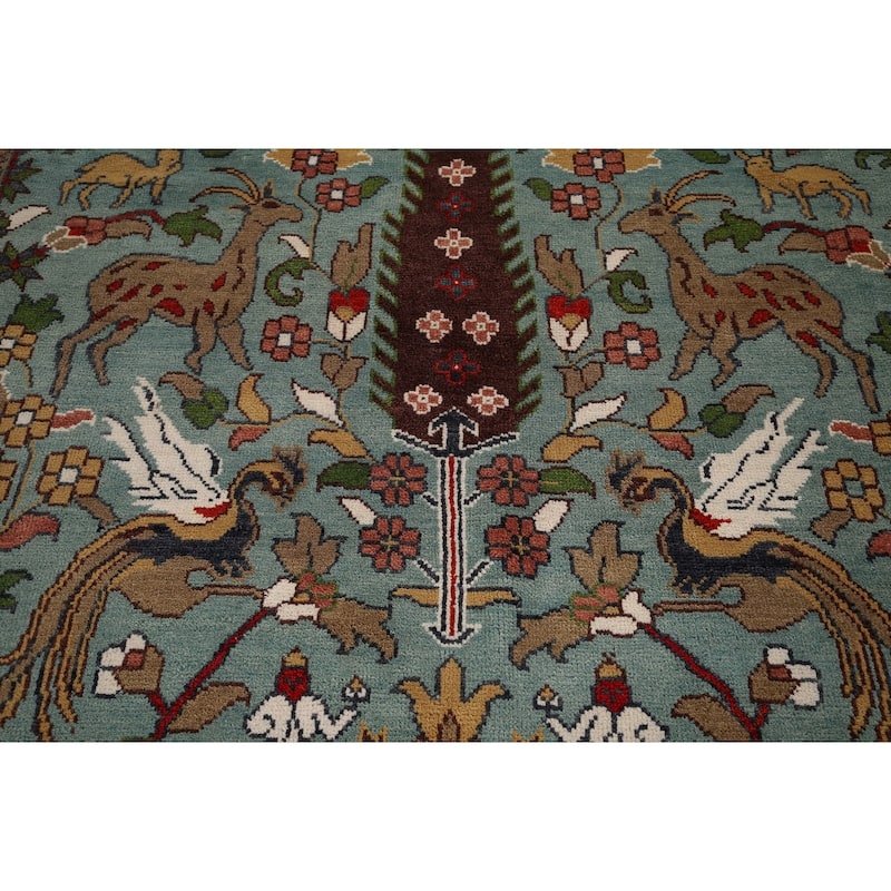Animals Hunting Design Ziegler Indian Area Rug Handmade Wool Carpet - 8'11" x 11'10"