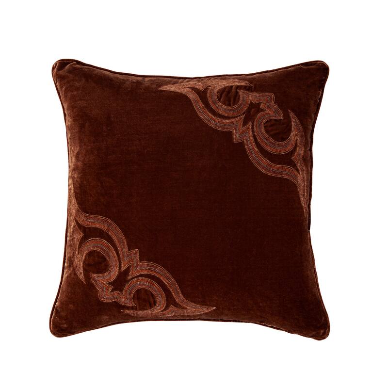 HiEnd Accents Stella Boot Stitch Faux Silk Velvet Pillow - 22"x22" - Copper Brown