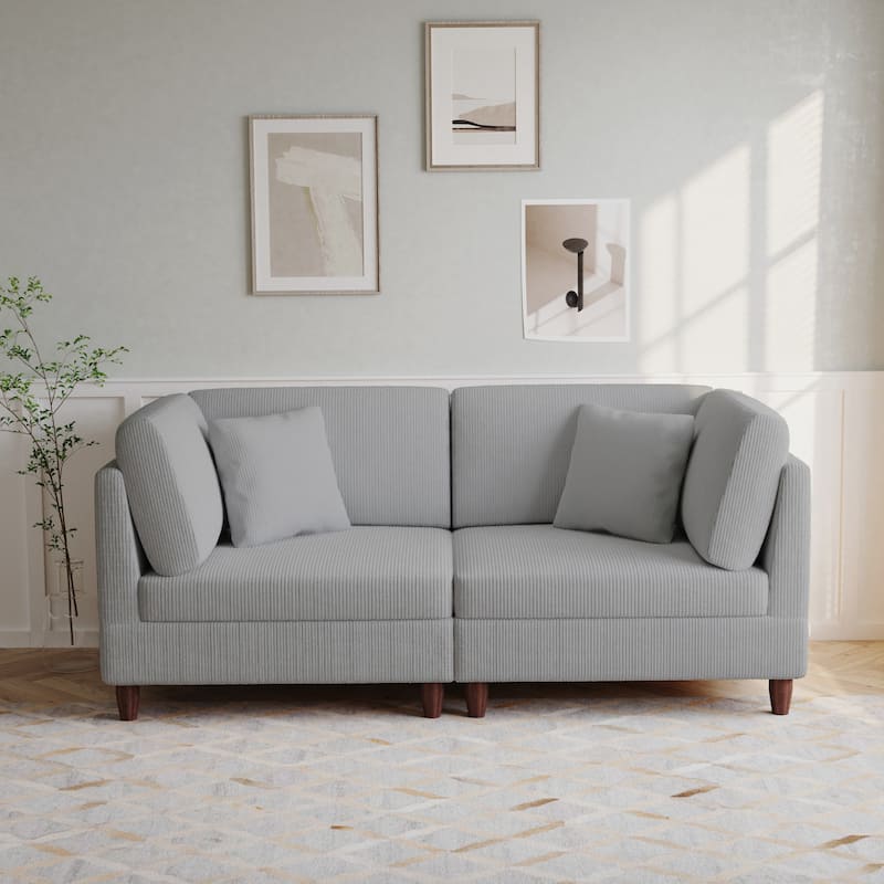 Corduroy Modular Sectional Sofa Set With Pillows