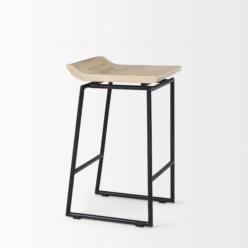 Givens Blonde Solid Wood with Black Metal Frame Counter Stool - 14"W x 15.7"D x 25.7"H