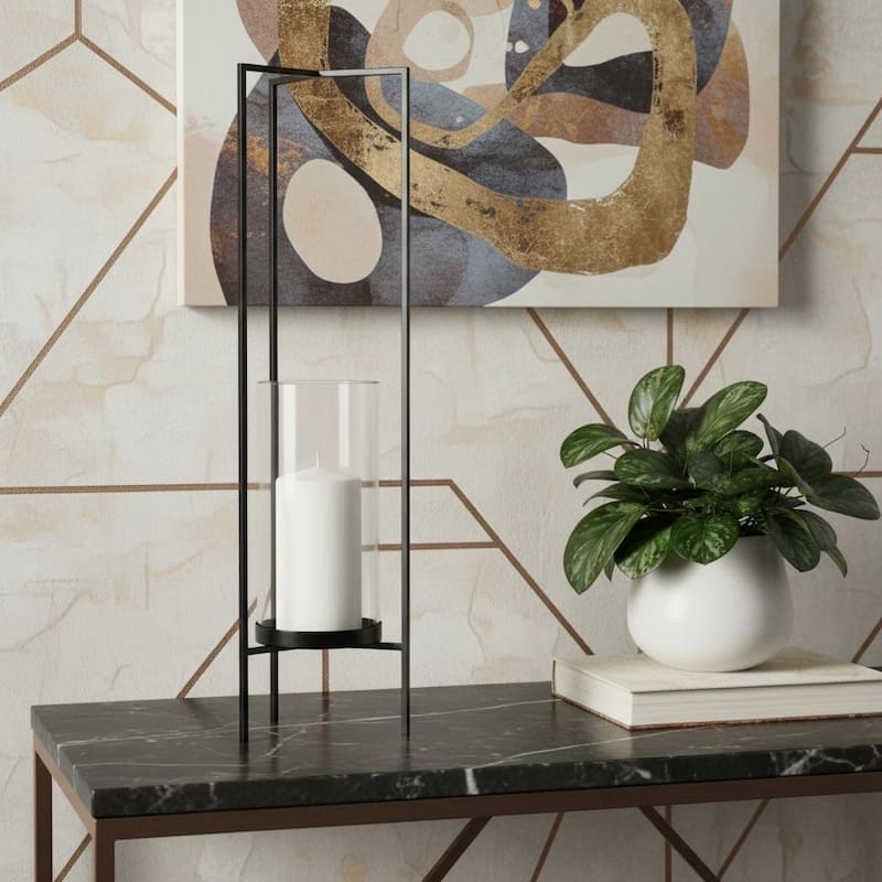 30" Gray Abstract Metal Tabletop Hurricane Candle Holder - Gray