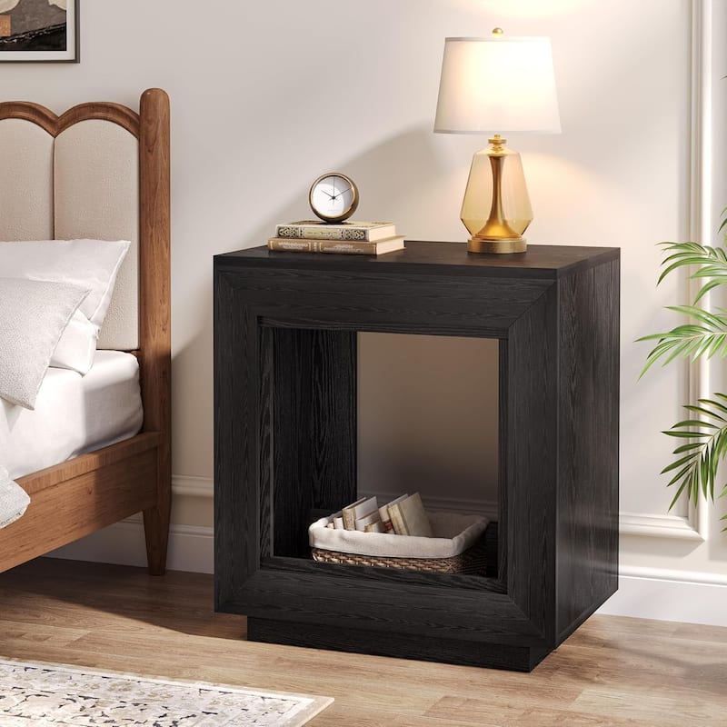 24" Rustic 2-Tier End Table, Side Table with Storage Shelf, Sofa Nightstand for Living Room, Bedroom, Entryway - Black