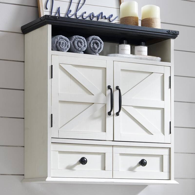 24" Farmhouse Wide Bathroom Wall Cabinet, Medicine Cabinet - White