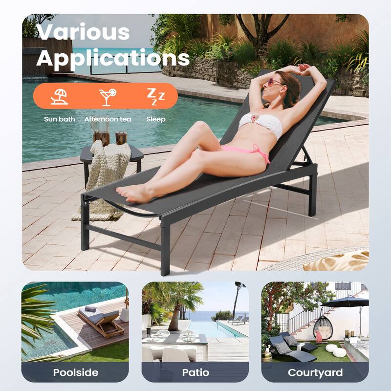 2PC Outdoor Patio Adjustable Chaise Lounge Chairs