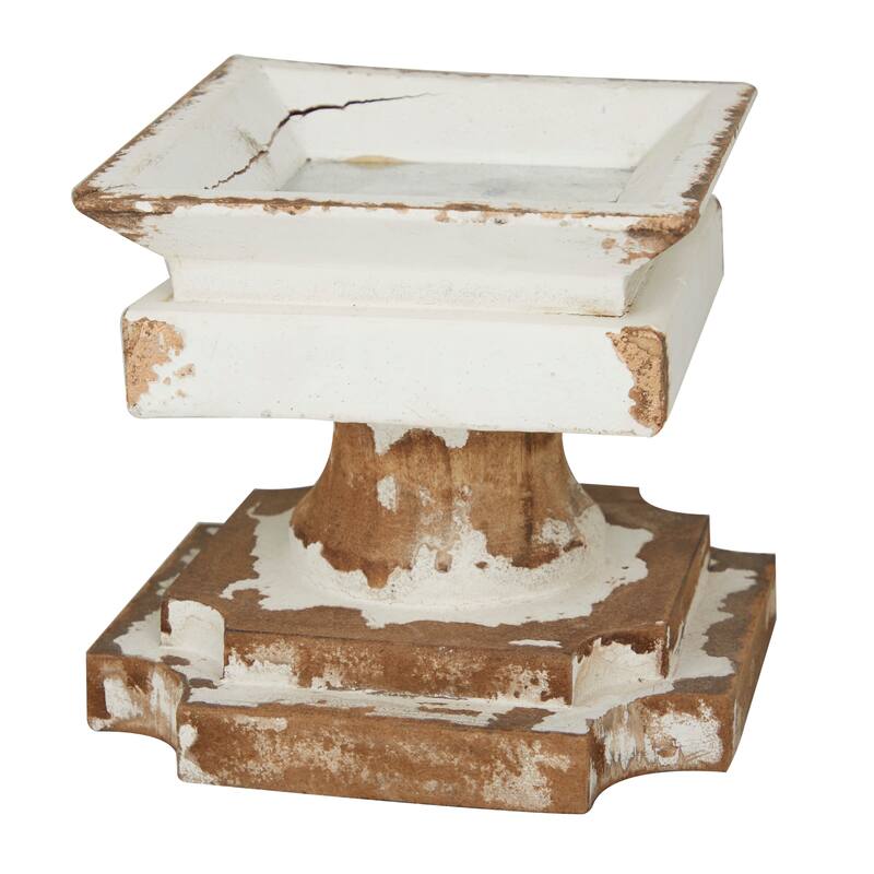Wood Candle Holder - Set of 2 White - Roche River Decor - 7"W x 7"L x 7"H