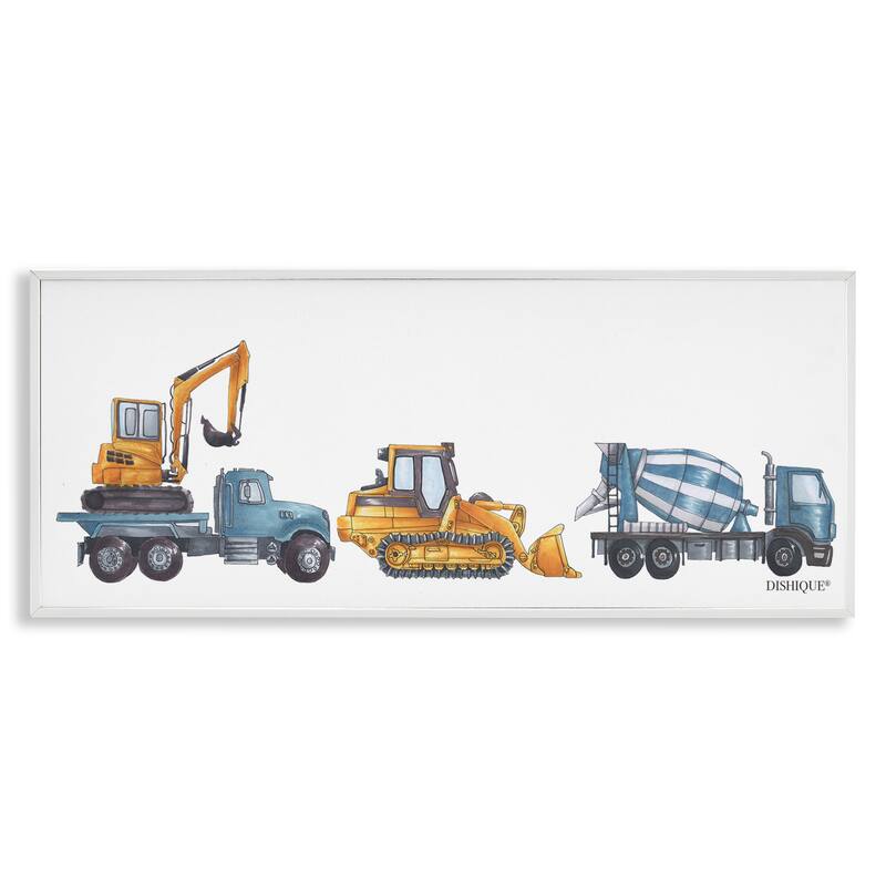 Stupell Construction Vehicles Bulldozer Trucks Driving Illustration Framed Wall Art, Design by Dishique - Multi - 30 x 13 - White