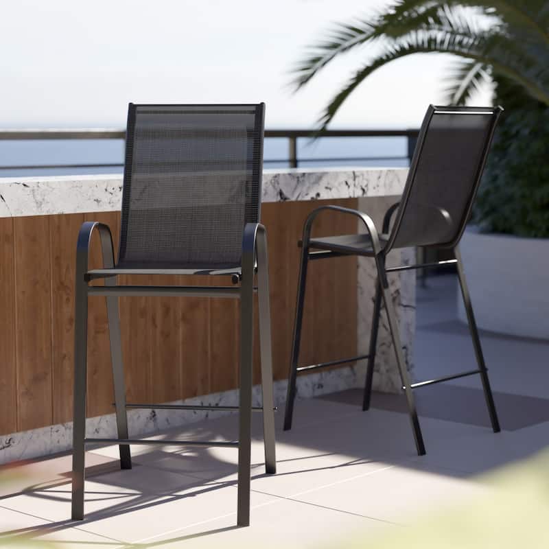 2 Pack Outdoor Barstools with Flex Comfort Material-Patio Stool - Black