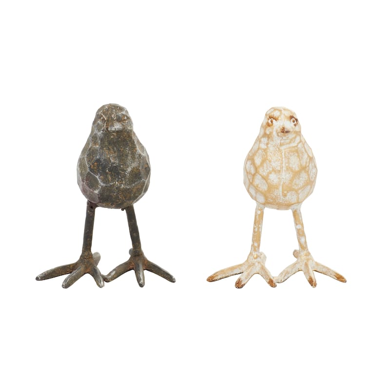Metal Bird Sculpture - Set of 2 Gold - Roche River Decor - 7"W x 5"L x 6"H