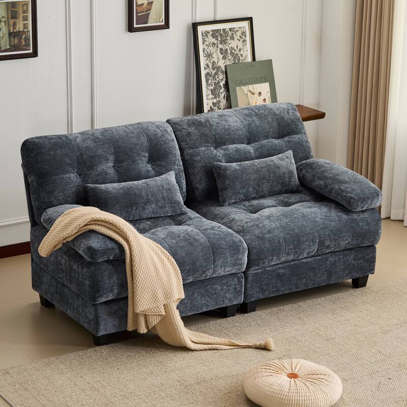 GDFStudio - 4-Piece Adjustable Backrest 67" Chenille Loveseat Sofa with 2 Throw Pillows - Blue