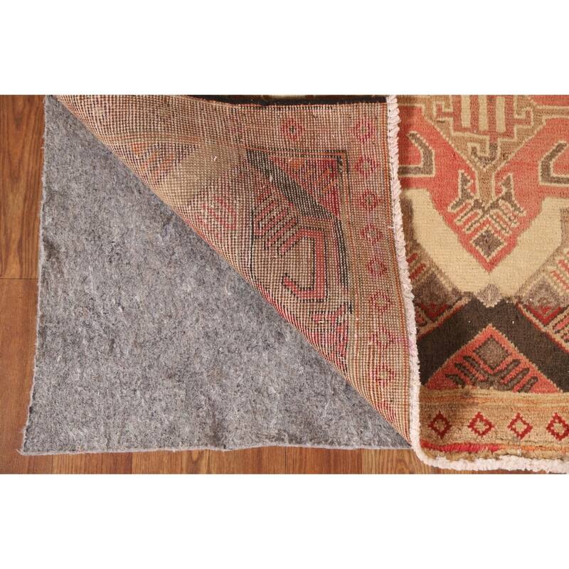 Brown Tribal Ardebil Persian Vintage Runner Rug Handmade Wool Carpet - 3'7"x 9'6"