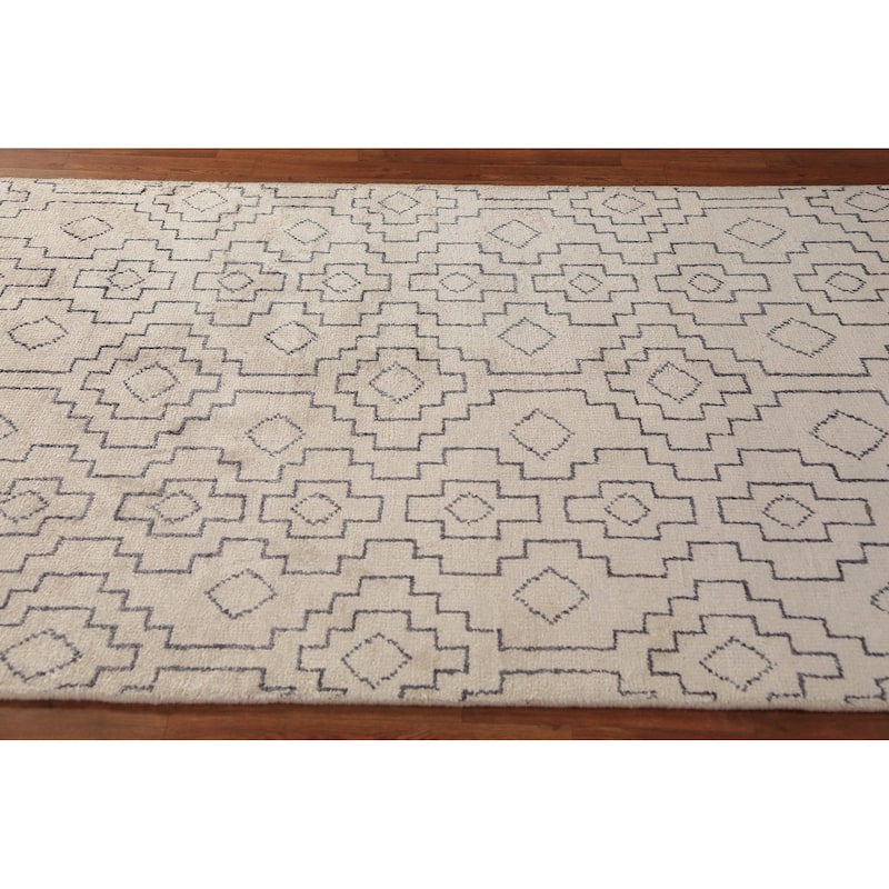 All-Over Geometric Moroccan Modern Area Rug Hand-Knotted Wool Carpet - 4'10" x 7'10"