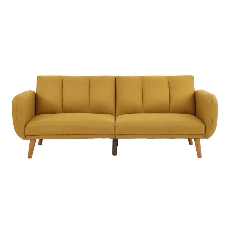 Convertible Mustard Sofa Bed - Stylish Polyfiber Couch with Extra Cushion