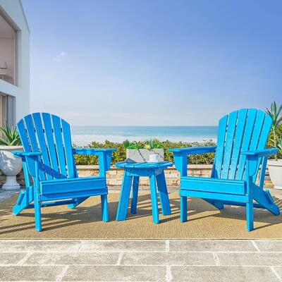 Elm Plus 3 Pieces Outdoor Patio HDPE Folding Adirondack Chairs Side Table Set