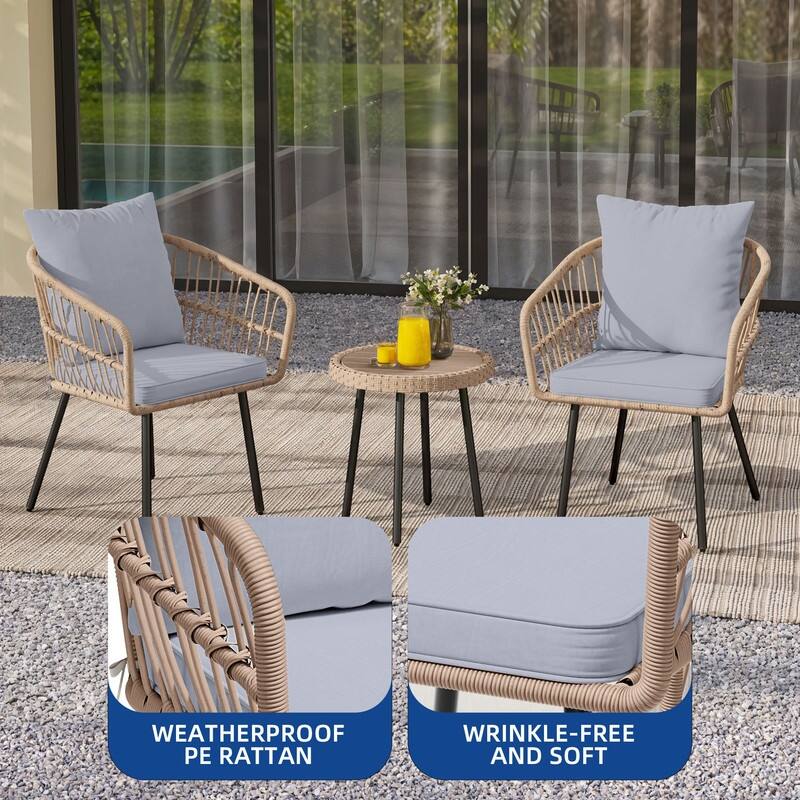 Moasis 3 Pieces Outdoor Wicker Rattan Patio Conversation Bistro Set