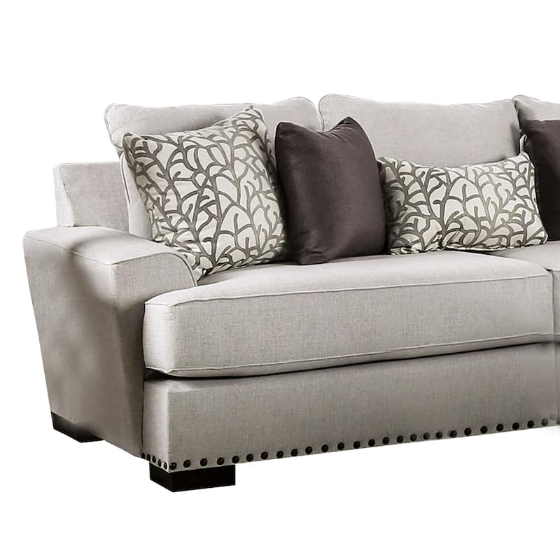 Coty Sofa, 101 Inch Light Gray, 5 Throw PIllows, T Shaped Seat Cushion