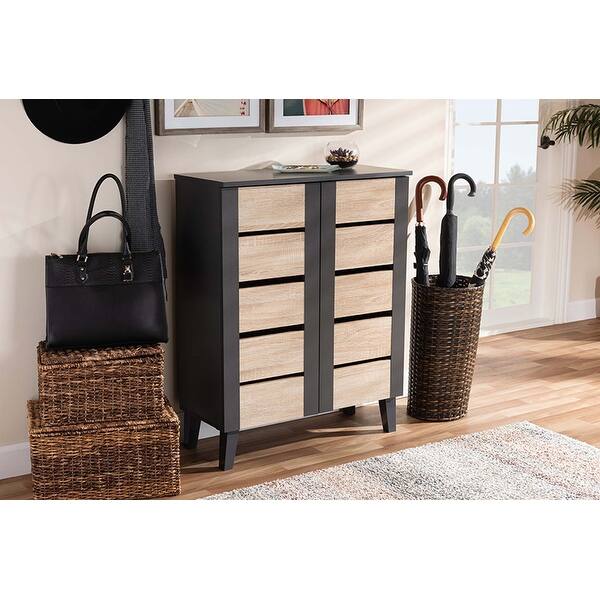 Shop Valina Two Tone Oak Brown Dark Gray 2 Door Wood Entryway Shoe Storage Cabinet Brown On Sale Overstock 31490596