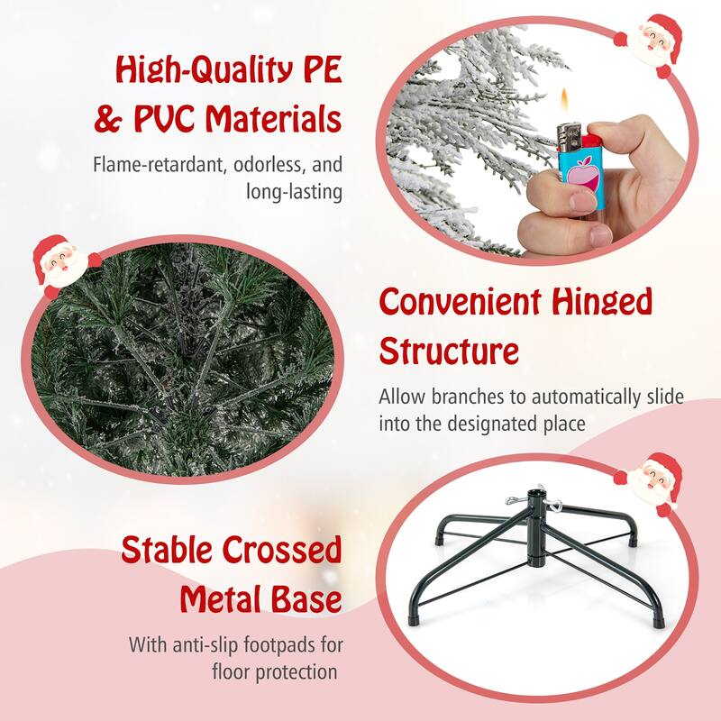 Gymax 4.5/6/7 FT Pre-Lit Artificial Christmas Tree Snow Flocked Full