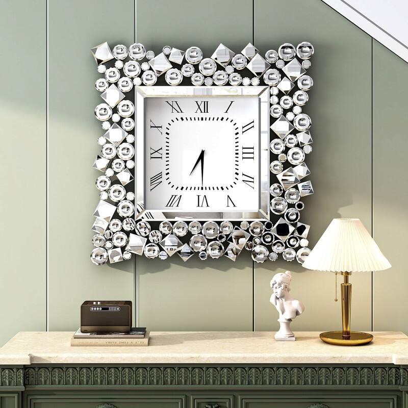 Large 23.6" Mirrored Crystal Wall Clock