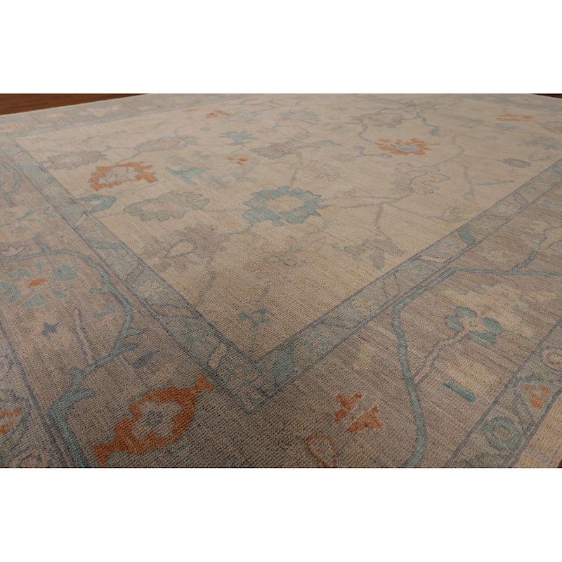 Vegetable Dye Oushak Area Rug Hand-Knotted Floral Wool Carpet - 8'1" x 10'0"