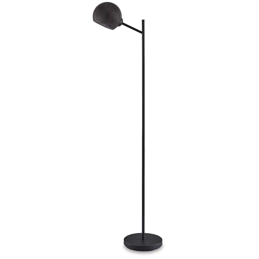 Bane 63 Inch Floor Lamp, Retro Smokey Black Glass Shade, Round Metal Base