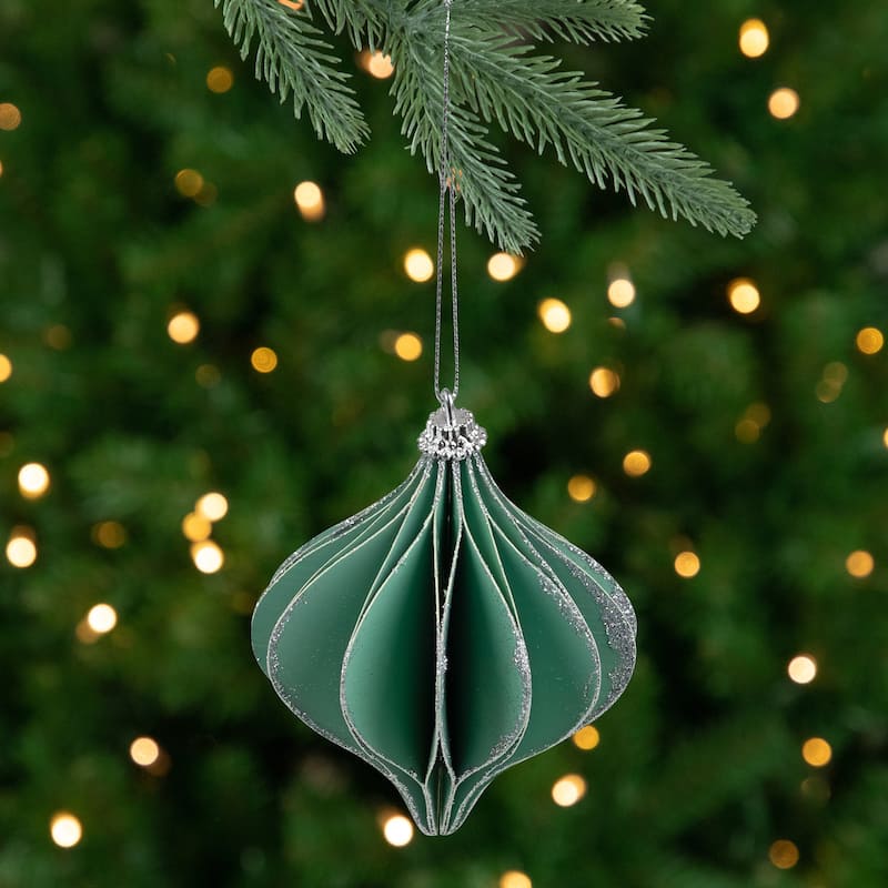 Glittered Onion Christmas Ornament - 4.25" - Green