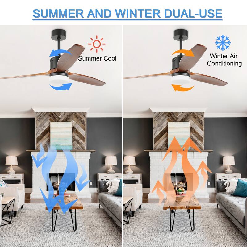 Bella Depot 52" Wood Reversible LED Ceiling Fan with Dimmable Light and Remote Control - 52 inches