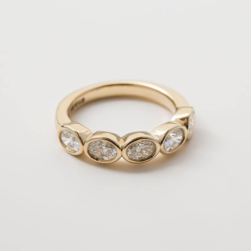 Kobelli 1.1 Carats Lab Grown Diamond 14k Solid Gold Oval Bezel Half Eternity Bailey Ring