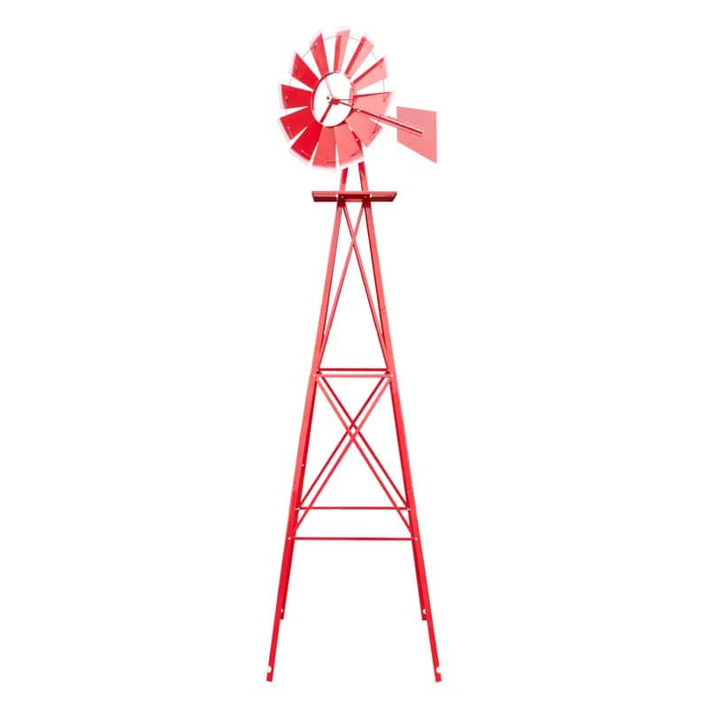 Outdoor Weather Resistant Yard Garden Windmill Red