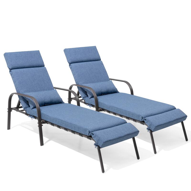 Outdoor All-weather Cushioned Adjustable Chaise Lounge Chairs Patio Pool Loungers