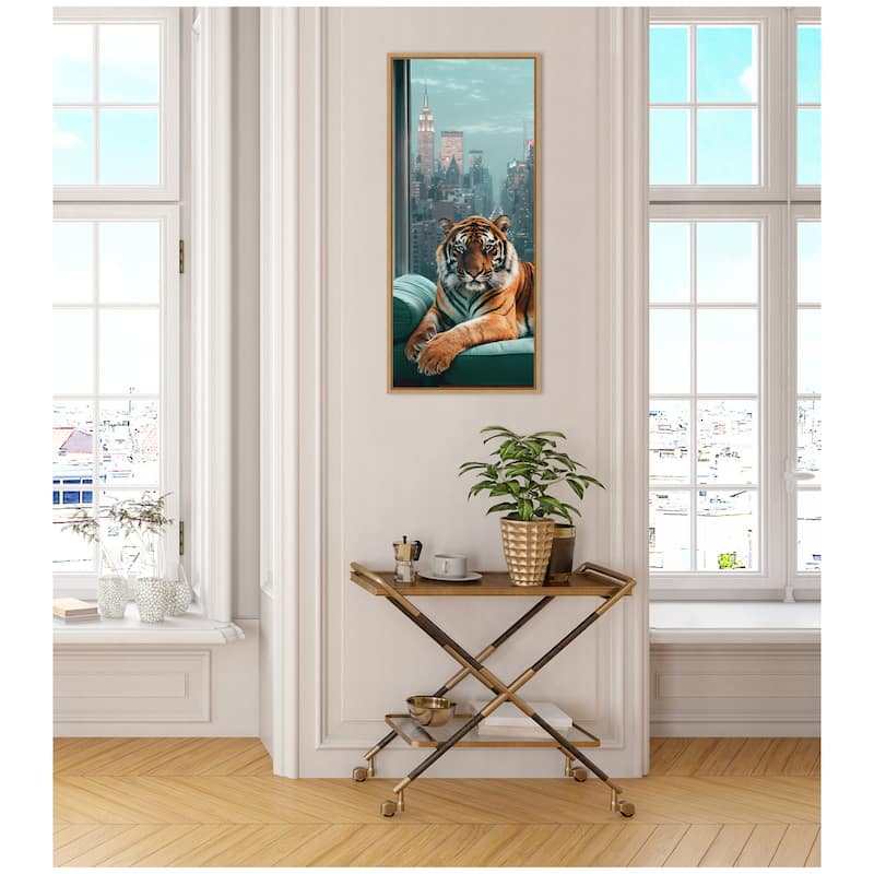 Kate and Laurel Sylvie Graceful Tiger in New York Framed Canvas by Michael Schauer
