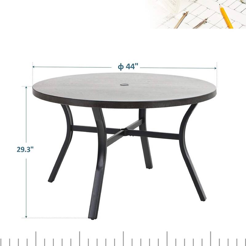 5-Piece Outdoor Patio Dining Set, 1 Metal Round Table with a 1.6" Umbrella Hole & 4 Textilene Chairs