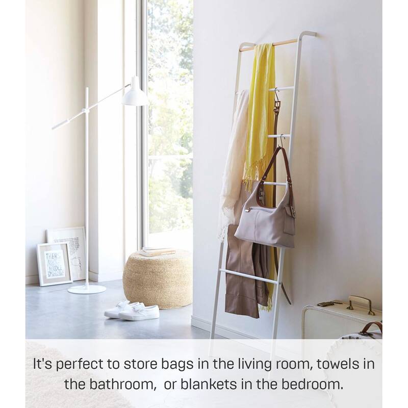 Yamazaki Home Leaning Storage Ladder - Two Styles, Steel, Ladder, Holds 13.2 lbs - L 9.45 x W 17.72 x H 62.99 inches