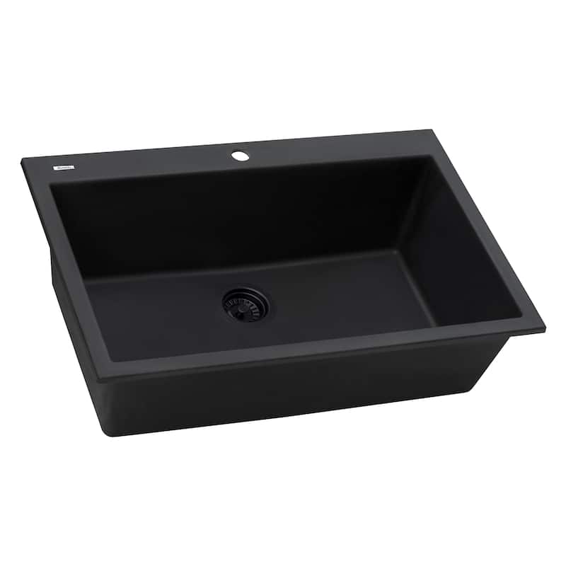 Ruvati 27 x 20 inch Drop-in Topmount Granite Composite Single Bowl Kitchen Sink - Midnight Black - 27 x 20 - 27 x 20