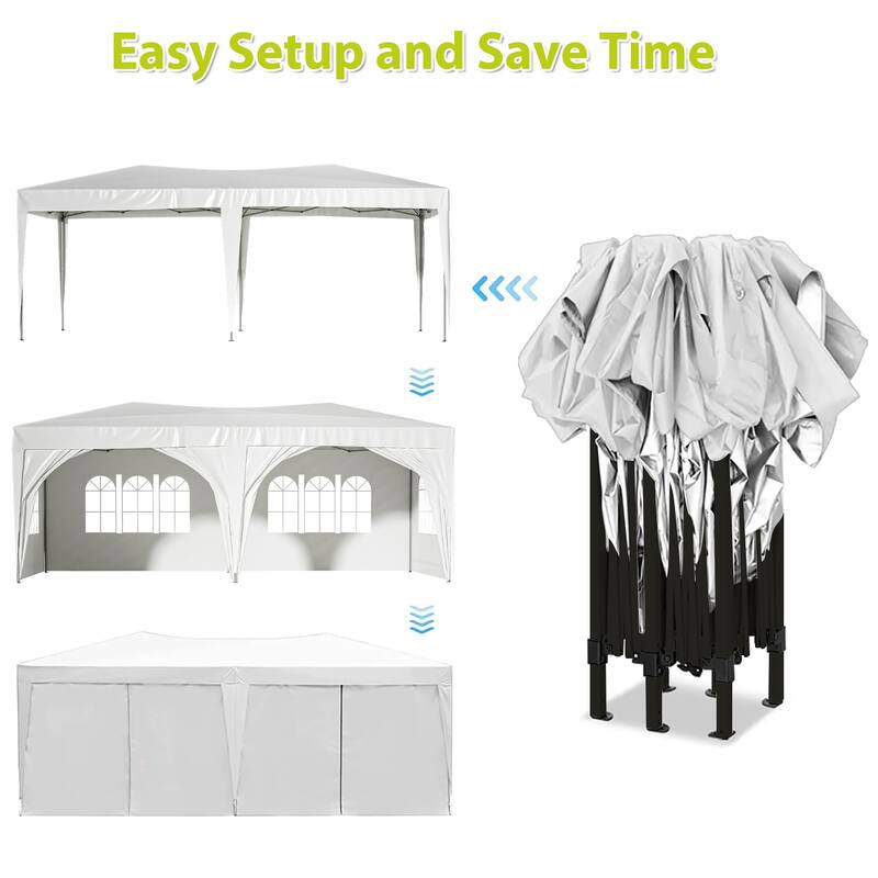 10 ft. x 20 ft. Pop Up Canopy Outdoor Portable Party Wedding Tent with 6 Removable Sidewalls and Carry Bag + 6pcs Weight Bag