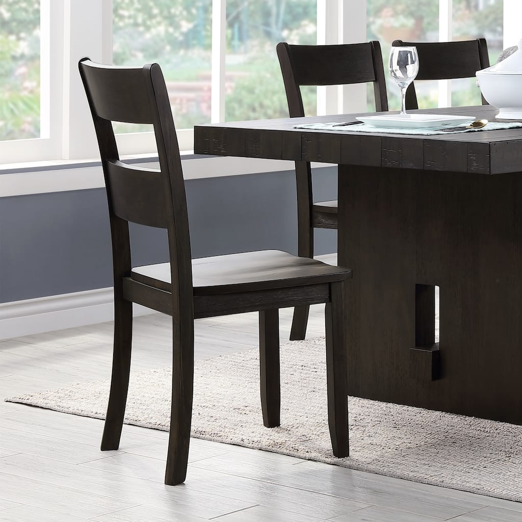 Set of 2 Rustic Side Chair, Standard Dining Height Dining Chair with Wooden Scooped Seat, Ladder-back and Tapered Leg